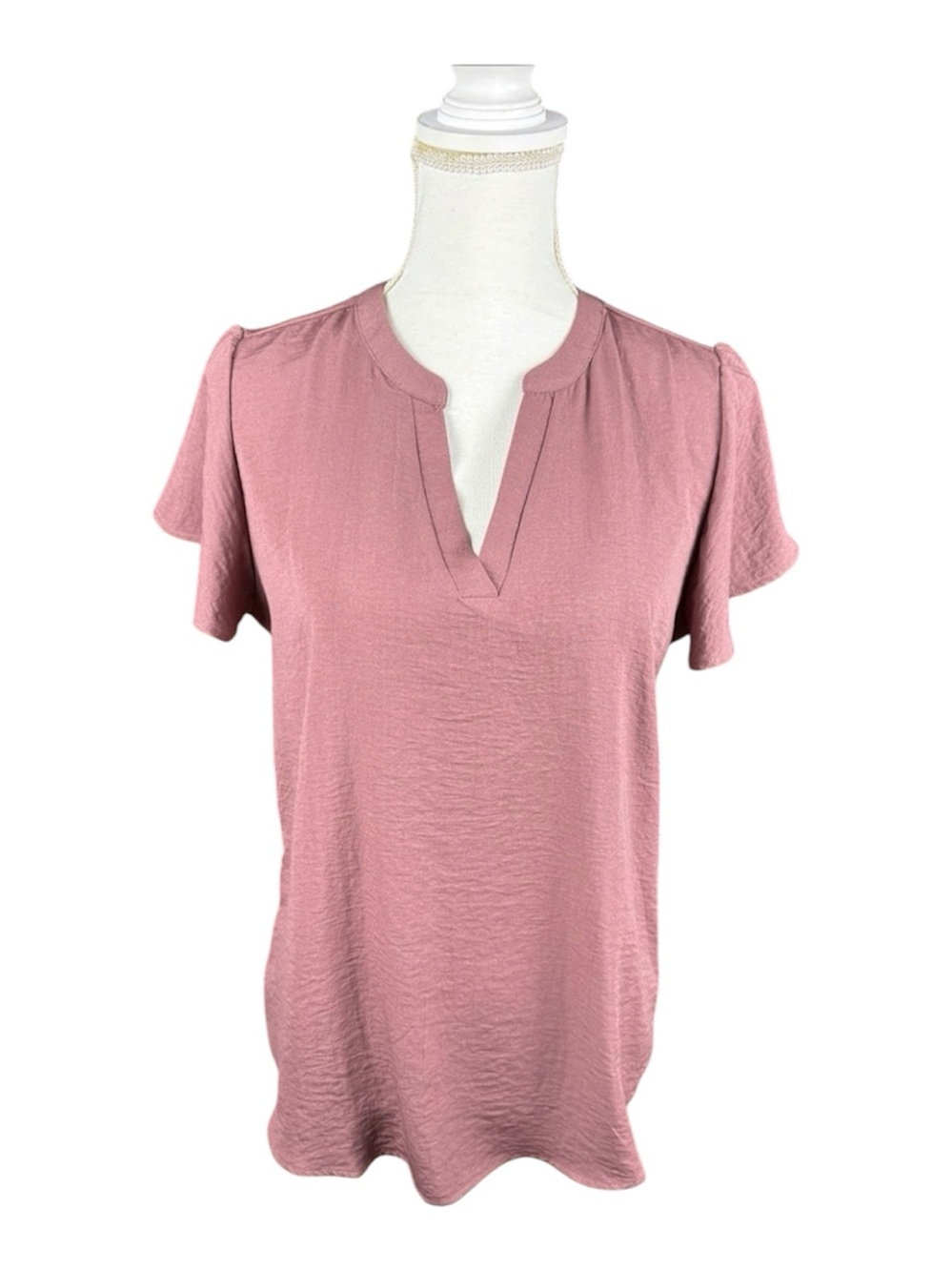 Maurices Textured Flutter Sleeve V-Neck Blouse Plum